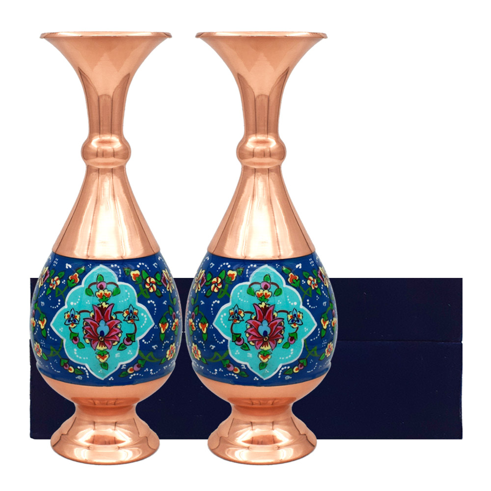 گلدان مسی طرح گل و بوته مدل نقاشی کد 25-4 بسته دو عددی - تصویر 7