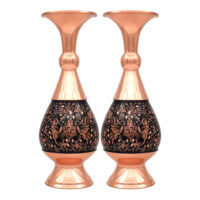 گلدان مسی مدل الماس تراش طرح گل و مرغ کد 20 مجموعه 2 عددی
