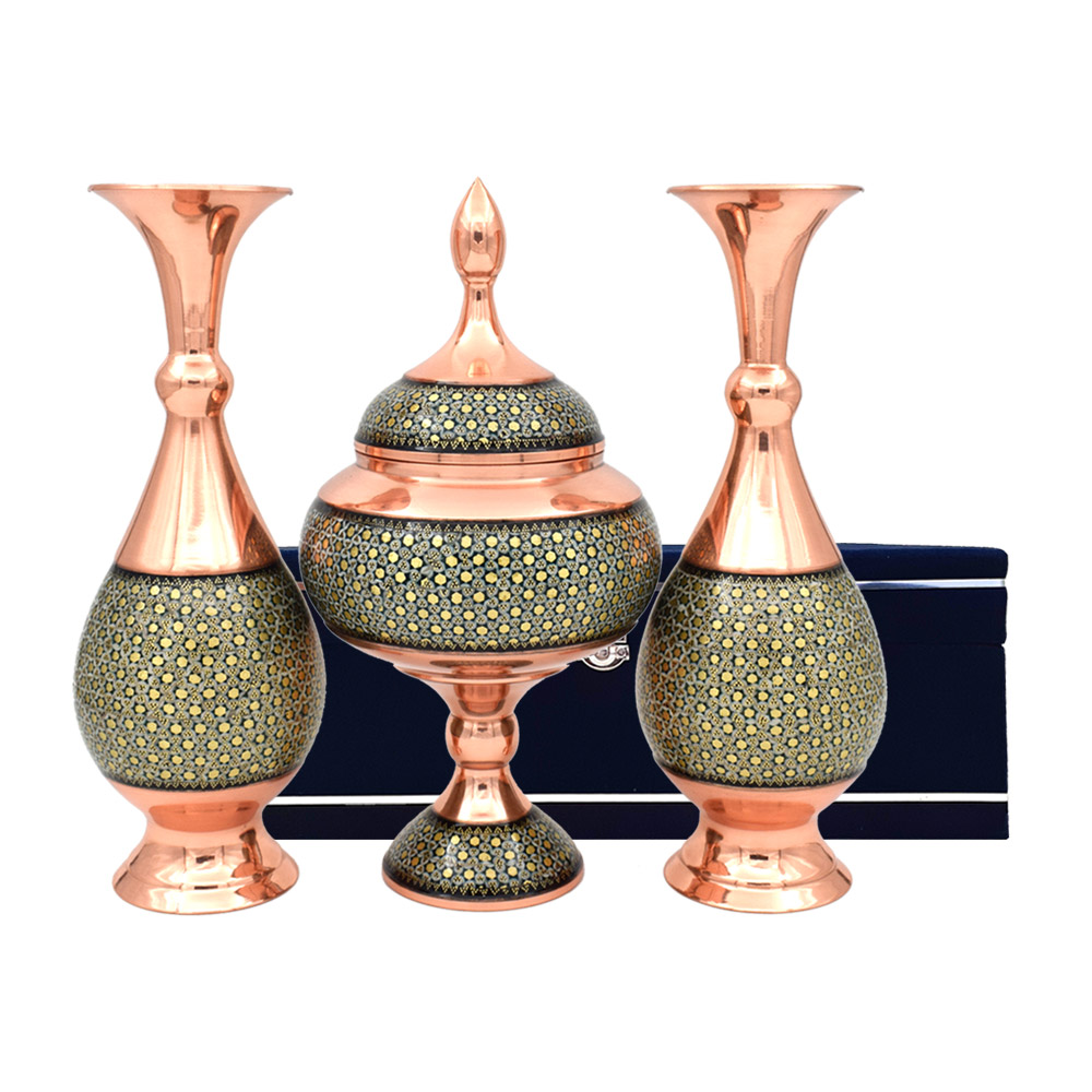 ست 3 تکه گلدان و شکلات خوری خاتم کاری کد 25-2 - تصویر 5