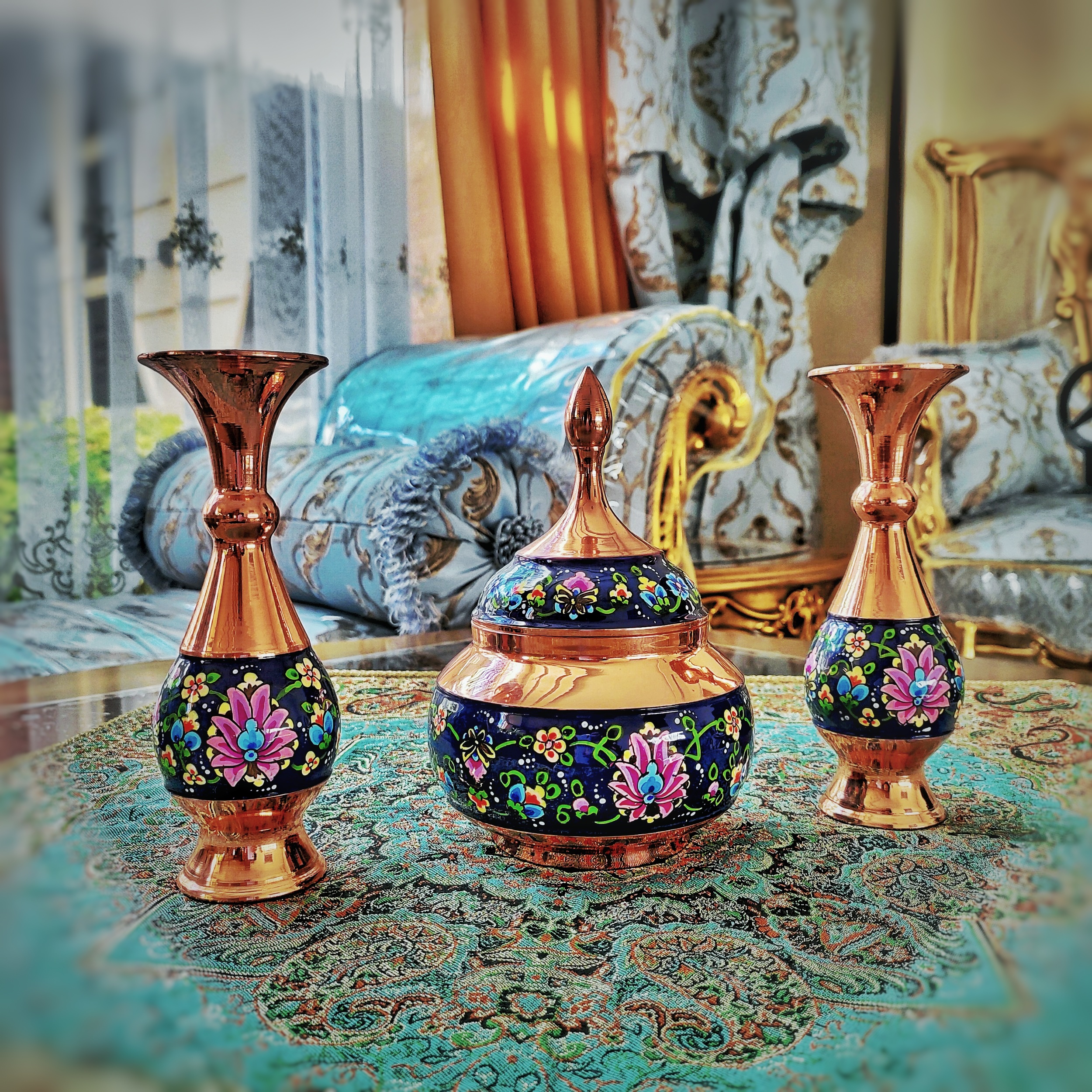 ست 3 تکه گلدان و شکلات خوری مسی مدل پرداز کد 18 - تصویر 5