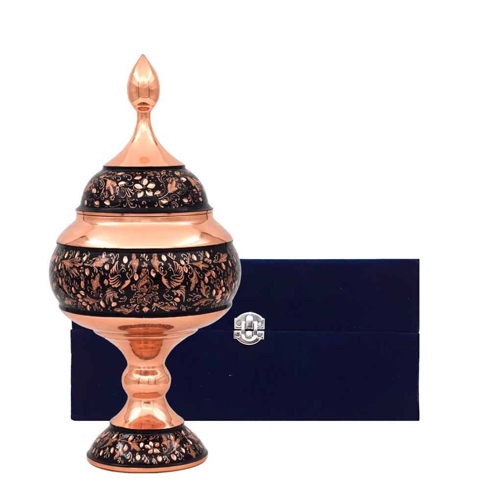 شکلات خوری مسی مدل الماس تراش طرح گل و مرغ کد 23 - تصویر 2