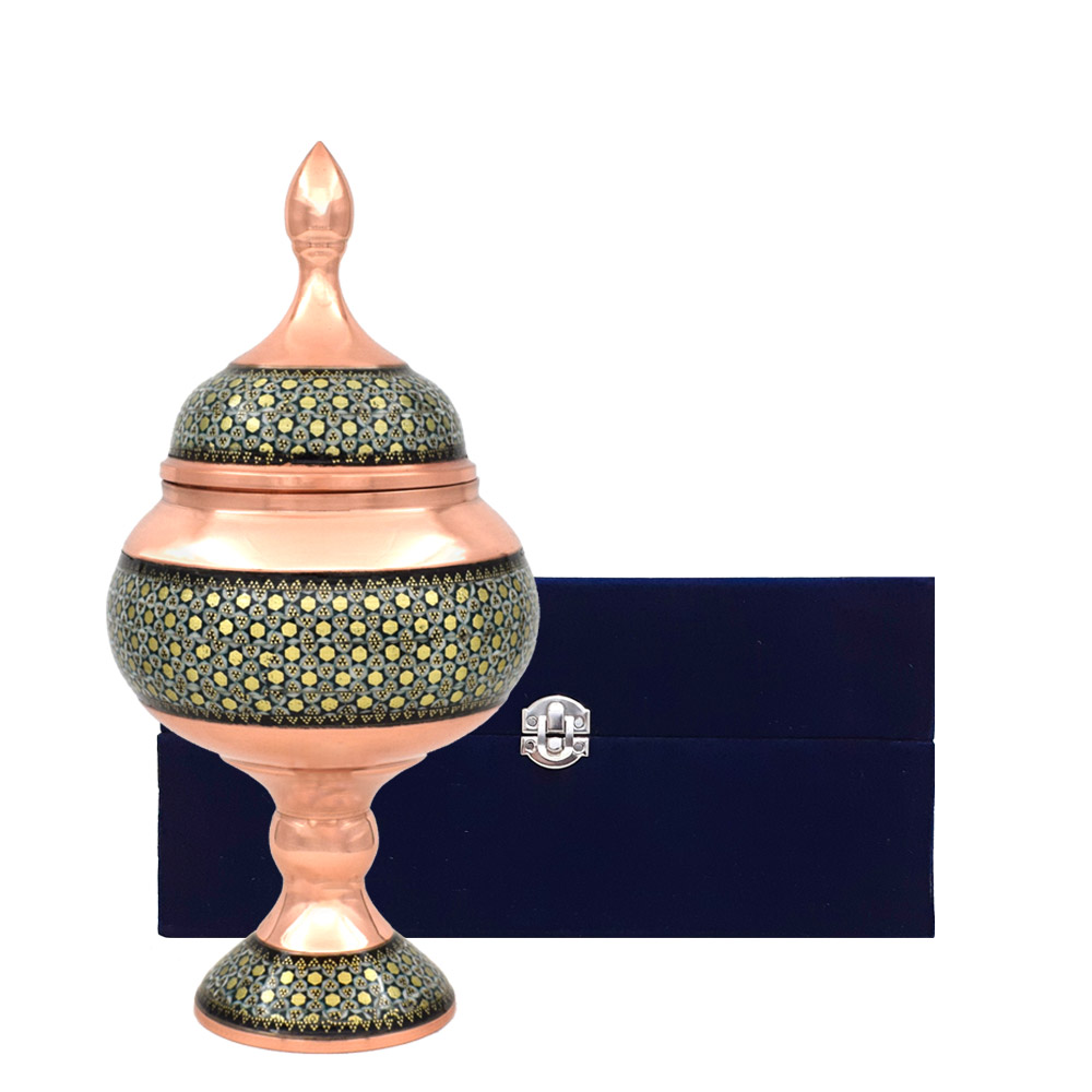شکلات خوری خاتم کاری مسی مدل پایه دار کد 23 - تصویر 5