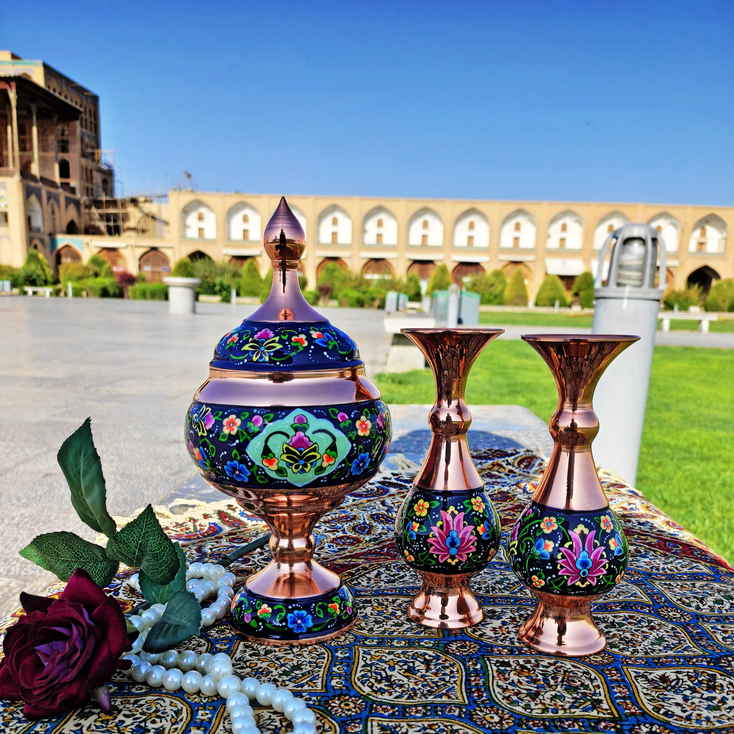 ست 3 تکه گلدان و شکلات خوری مسی مدل پرداز کد so24 - تصویر 3