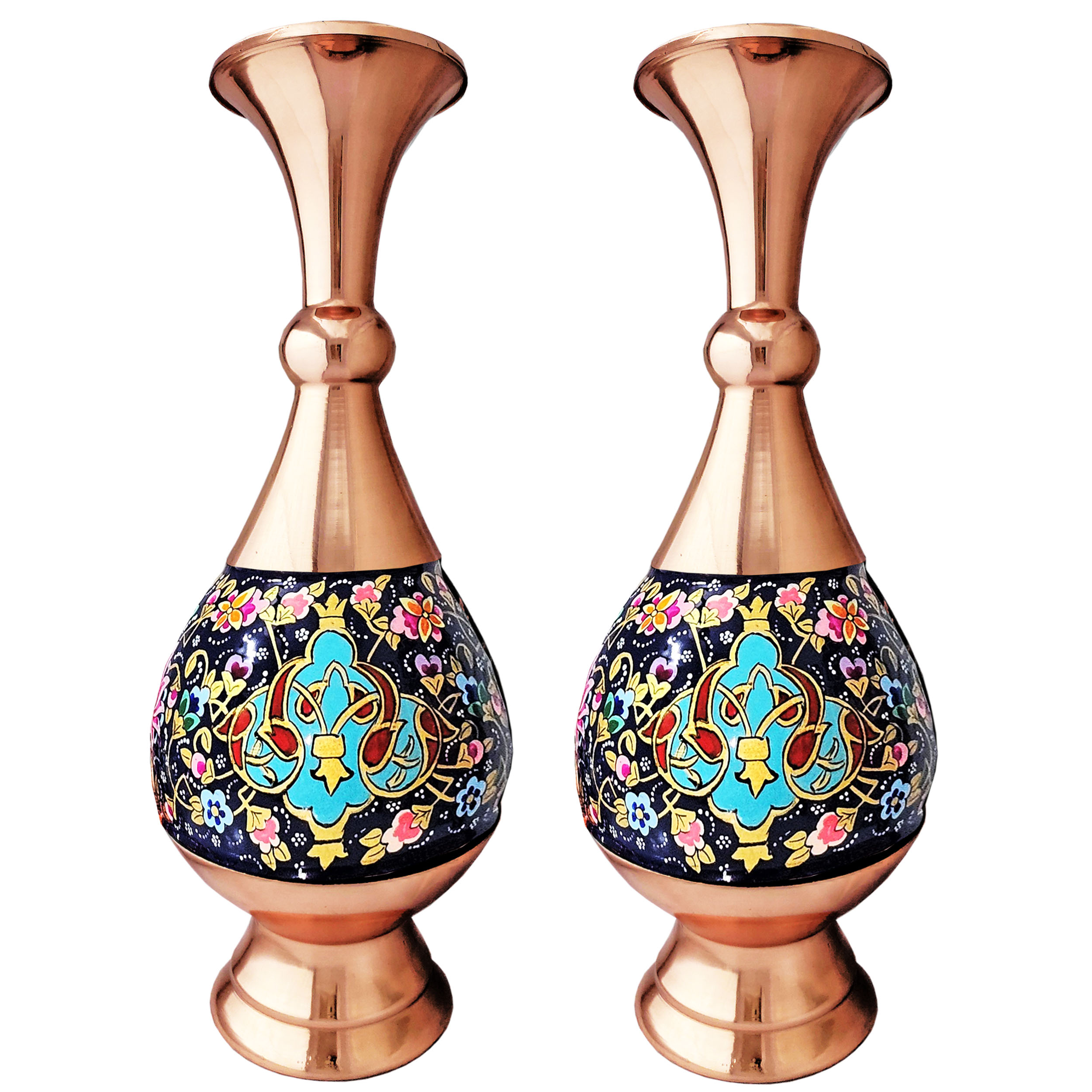 گلدان مسی نگارستان نيلی مدل پرداز کد JR-gold25 بسته 2 عددی