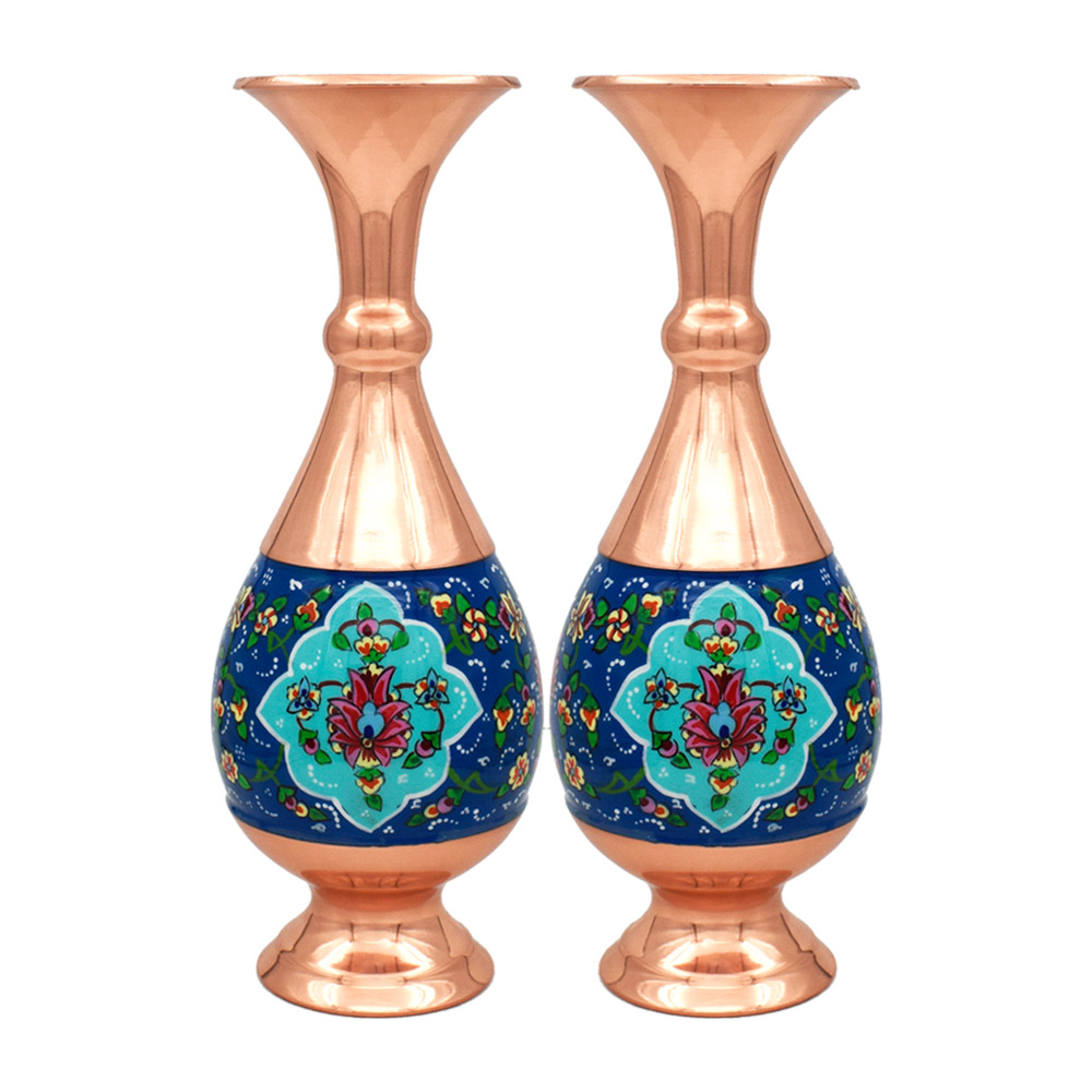گلدان مسی طرح گل و بوته مدل نقاشی کد 25-4 بسته دو عددی