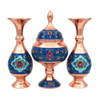 ست 3 تکه شکلات خوری و گلدان میناکاری مسی طرح پرداز کد 20
