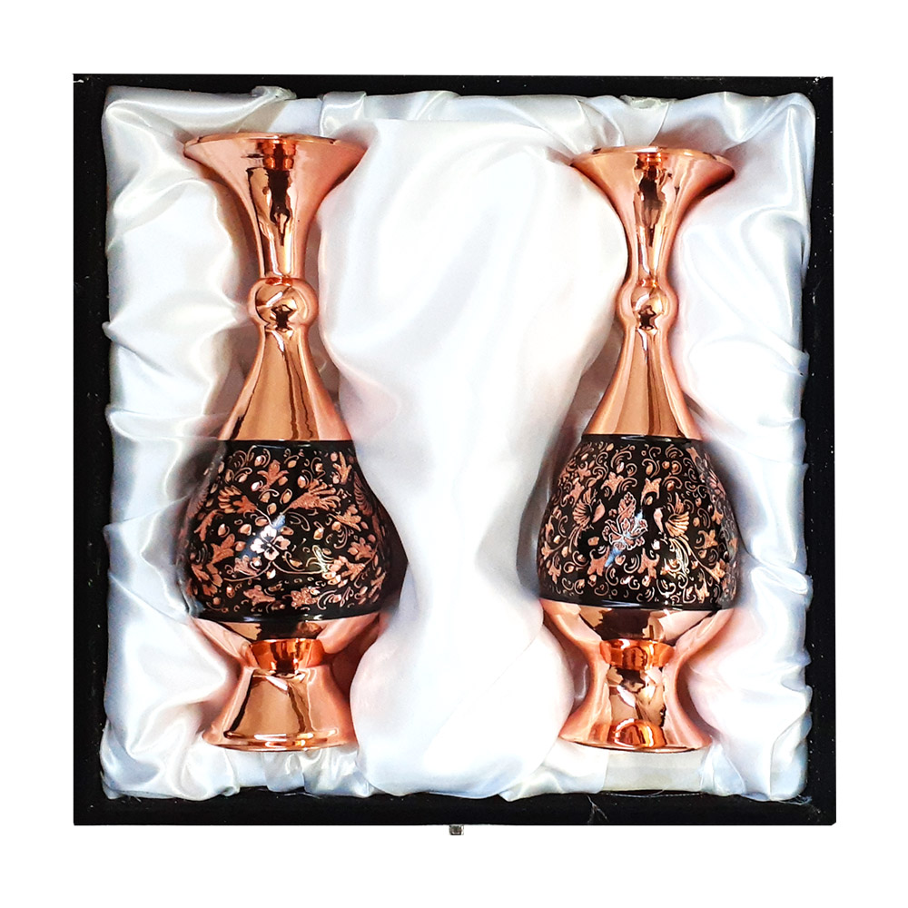 گلدان مسی مدل الماس تراش طرح گل و مرغ کد 20 مجموعه 2 عددی - تصویر 8