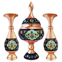 ست 3 تکه گلدان و شکلات خوری مسی مدل پرداز کد ab24