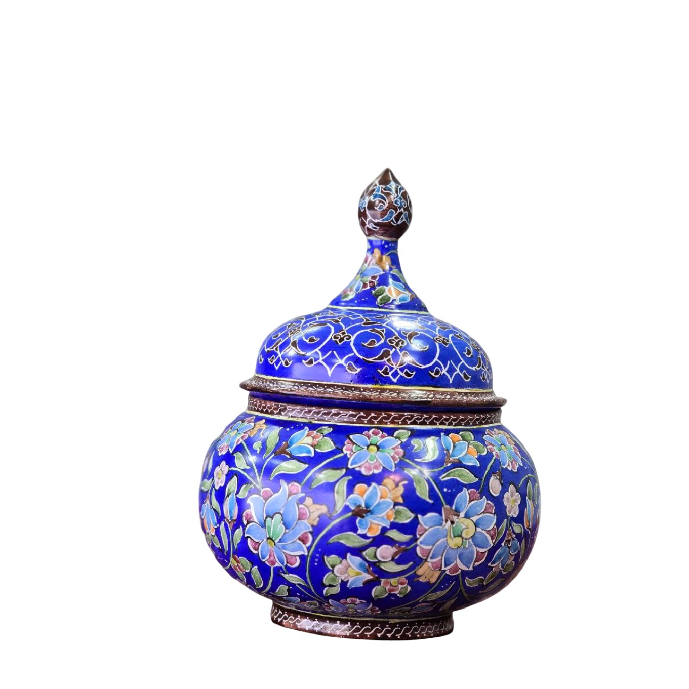 قندان میناکاری مسی میناسرای نیکنامی مدل گلهای ختایی