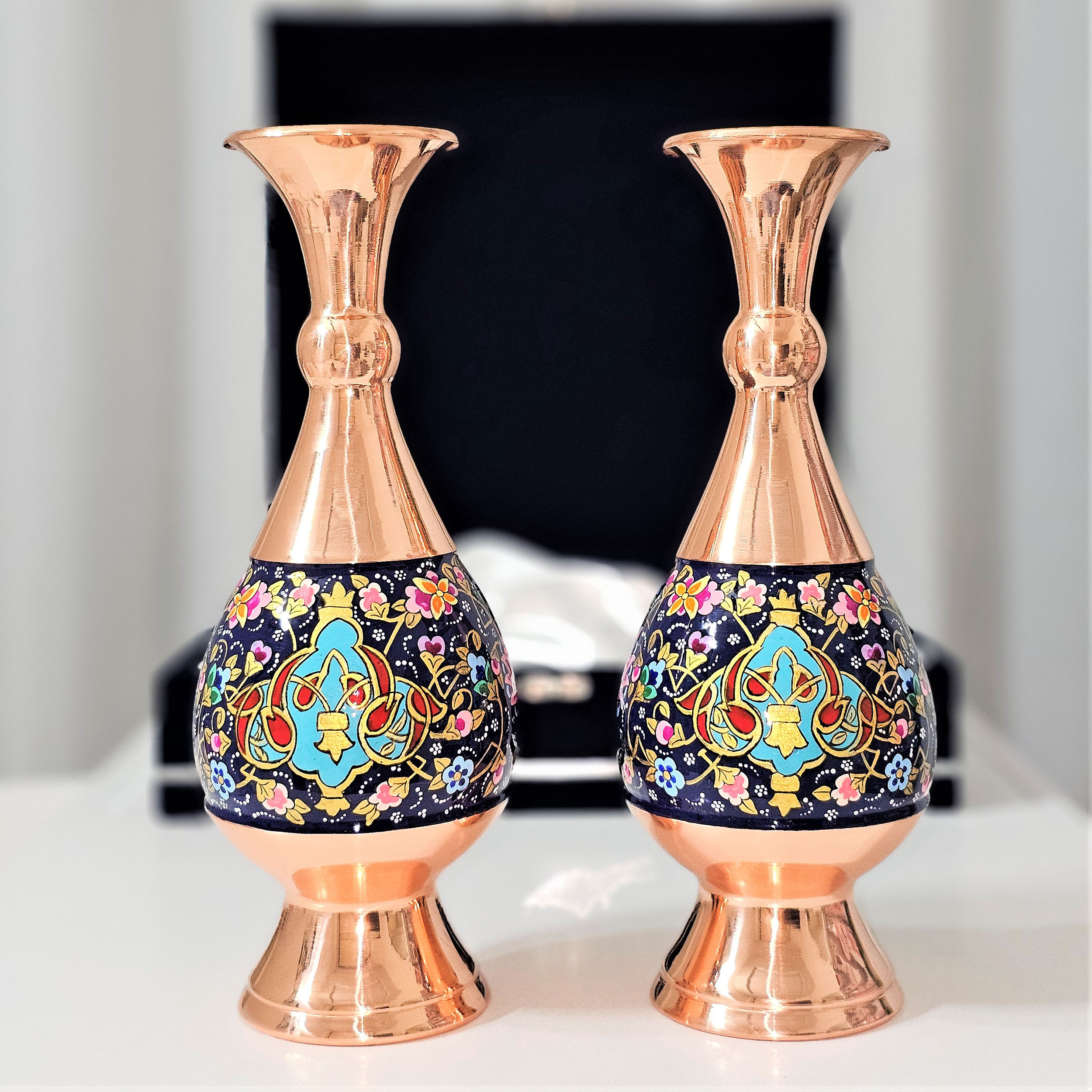 گلدان مسی نگارستان نيلی مدل پرداز کد JR-gold25 بسته 2 عددی - تصویر 2