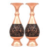 گلدان مسی مدل الماس تراش طرح گل و مرغ کد 25-3 مجموعه 2 عددی