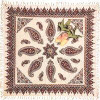 رومیزی قلمکارممتاز اصفهان اثر عطريان طرح بته جقه رناسی مدل G136 سایز 100*100سانتي متر