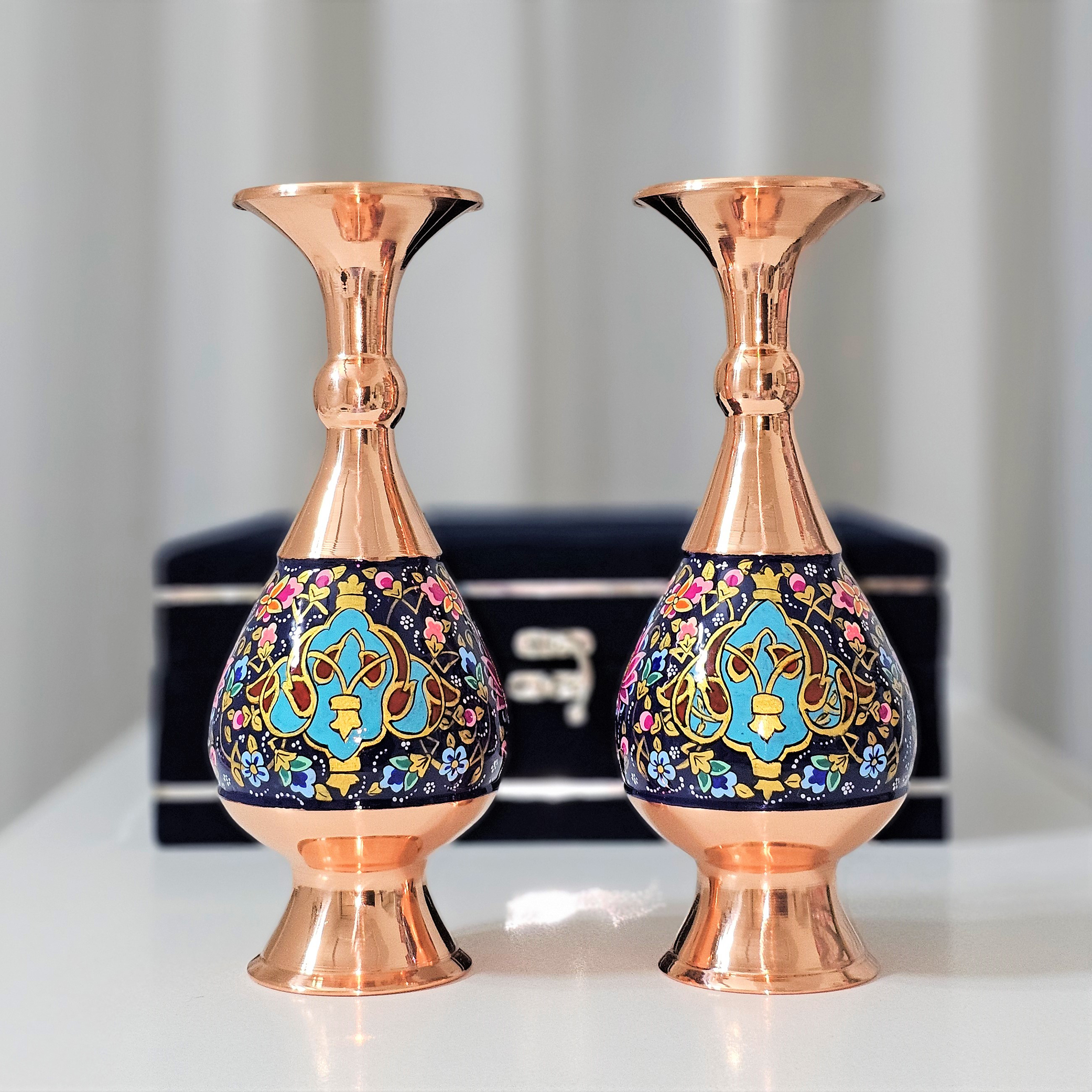 گلدان مسی نگارستان نيلی مدل پرداز کد JR-gld20 بسته 2 عددی - تصویر 2