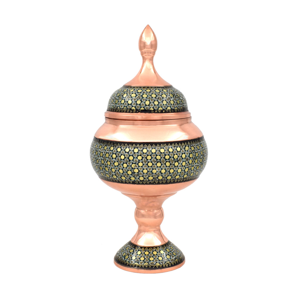 شکلات خوری خاتم کاری مسی مدل پایه دار کد 23