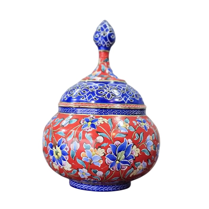 قندان میناکاری مسی میناسرای نیکنامی مدل گلهای ختایی - تصویر 2