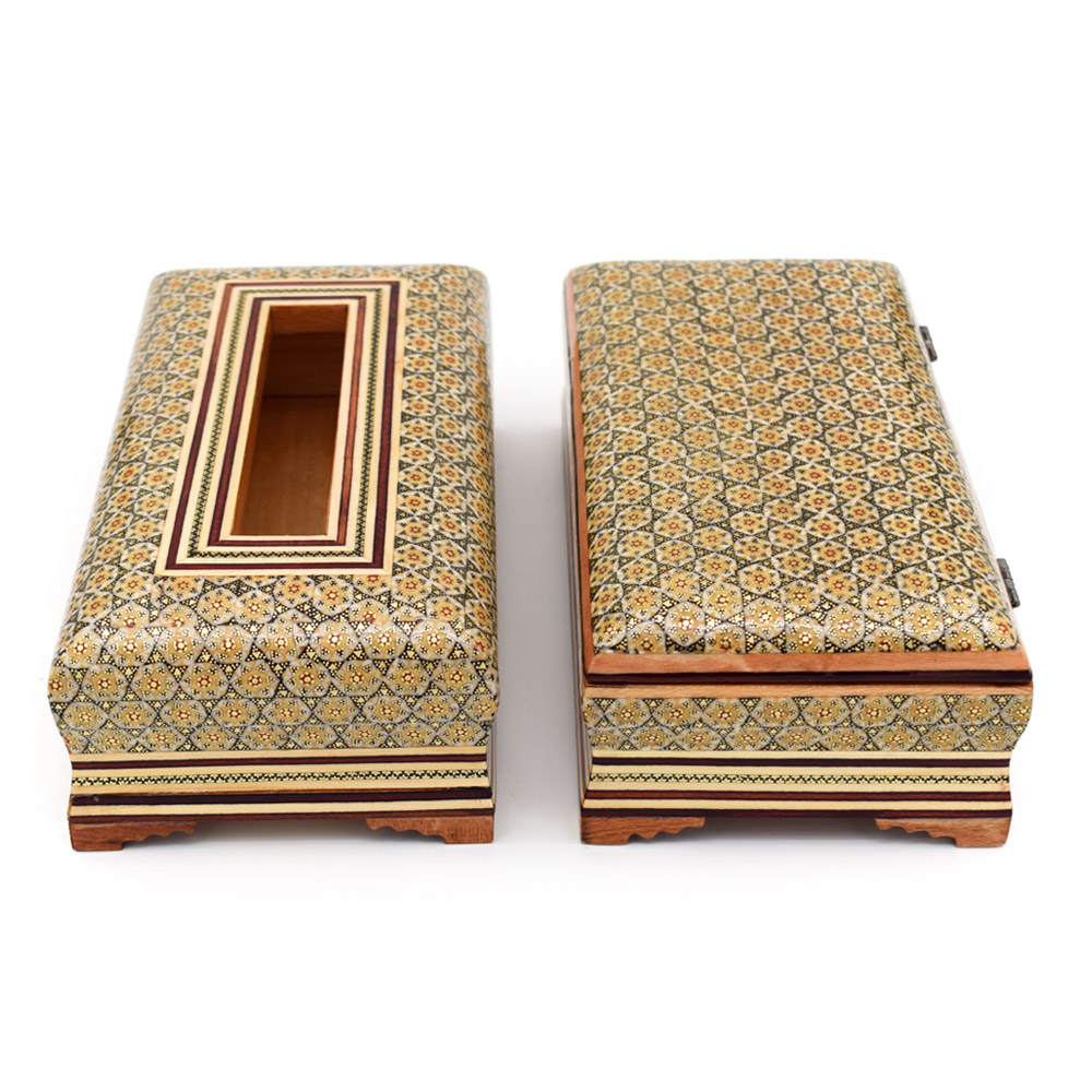 ست جعبه کارد و چنگال و جعبه دستمال کاغذی خاتم کاری کد 3 - تصویر 5