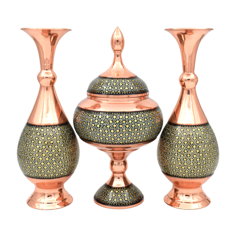 ست 3 تکه گلدان و شکلات خوری خاتم کاری کد 25-2
