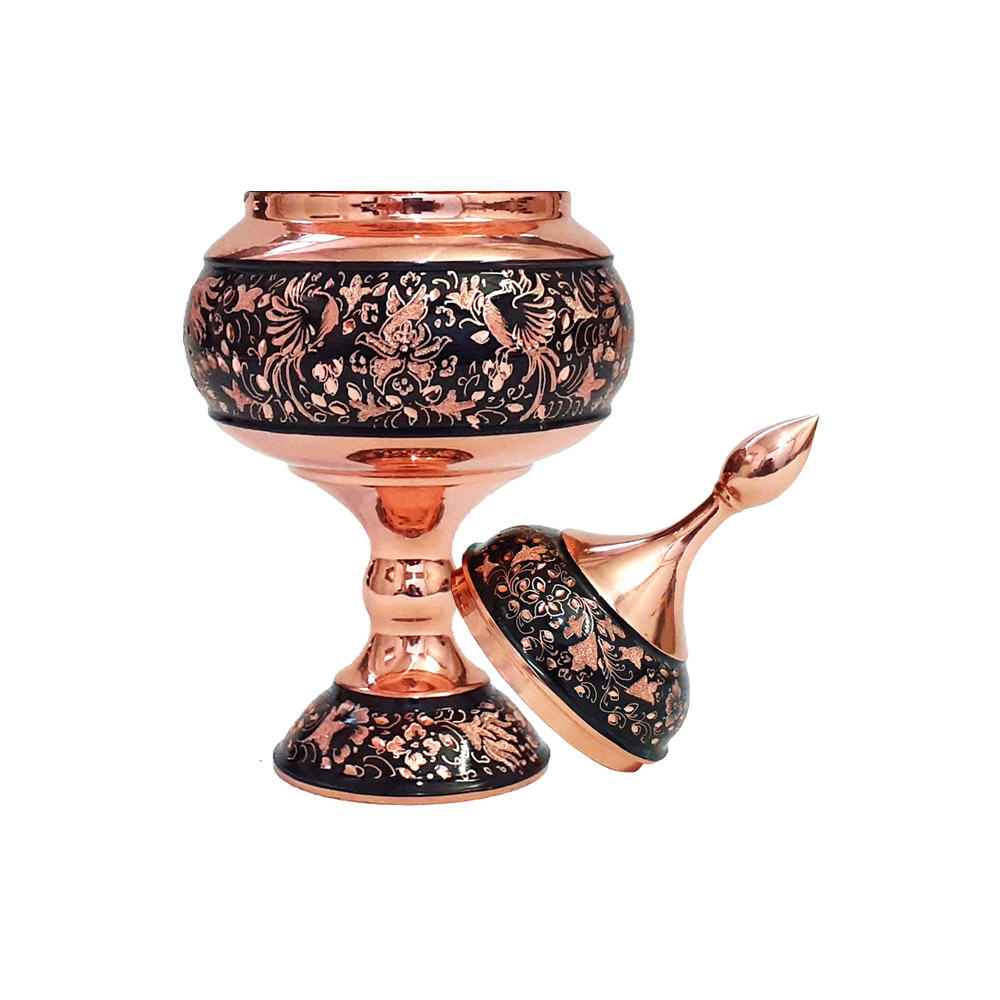 شکلات خوری مسی مدل الماس تراش طرح گل و مرغ کد 23 - تصویر 7