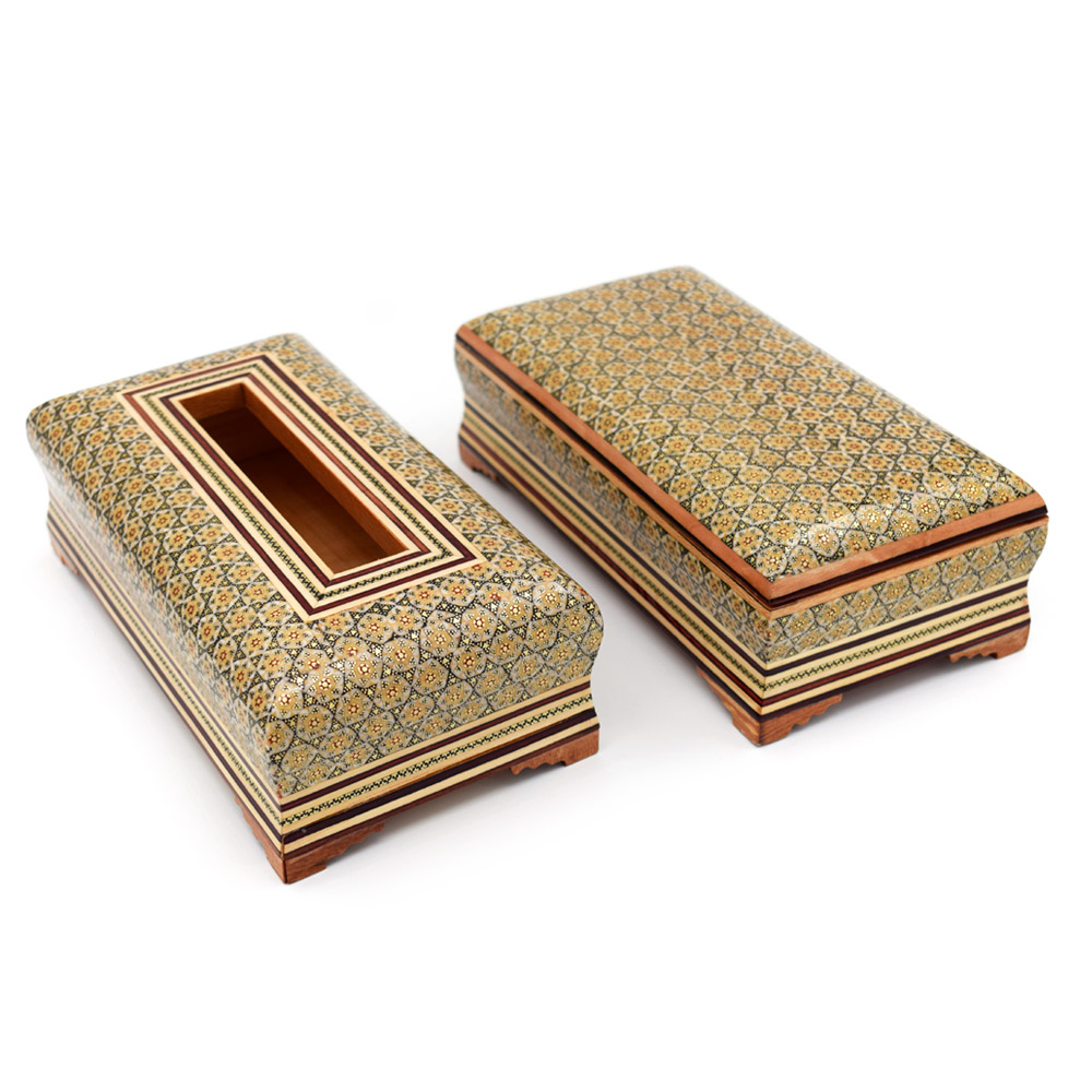 ست جعبه کارد و چنگال و جعبه دستمال کاغذی خاتم کاری کد 3