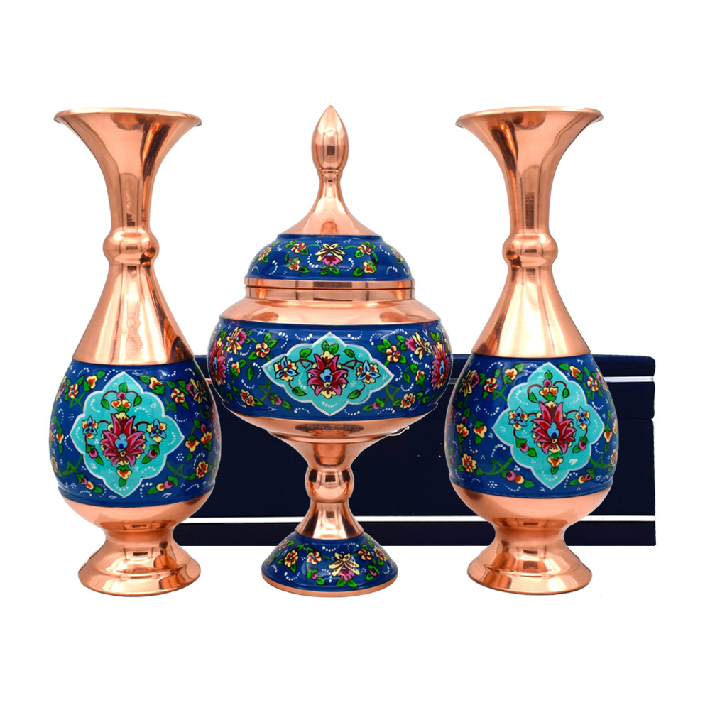 ست شکلات خوری و گلدان میناکاری مسی طرح پرداز کد 25 مجموعه 3 عددی - تصویر 5