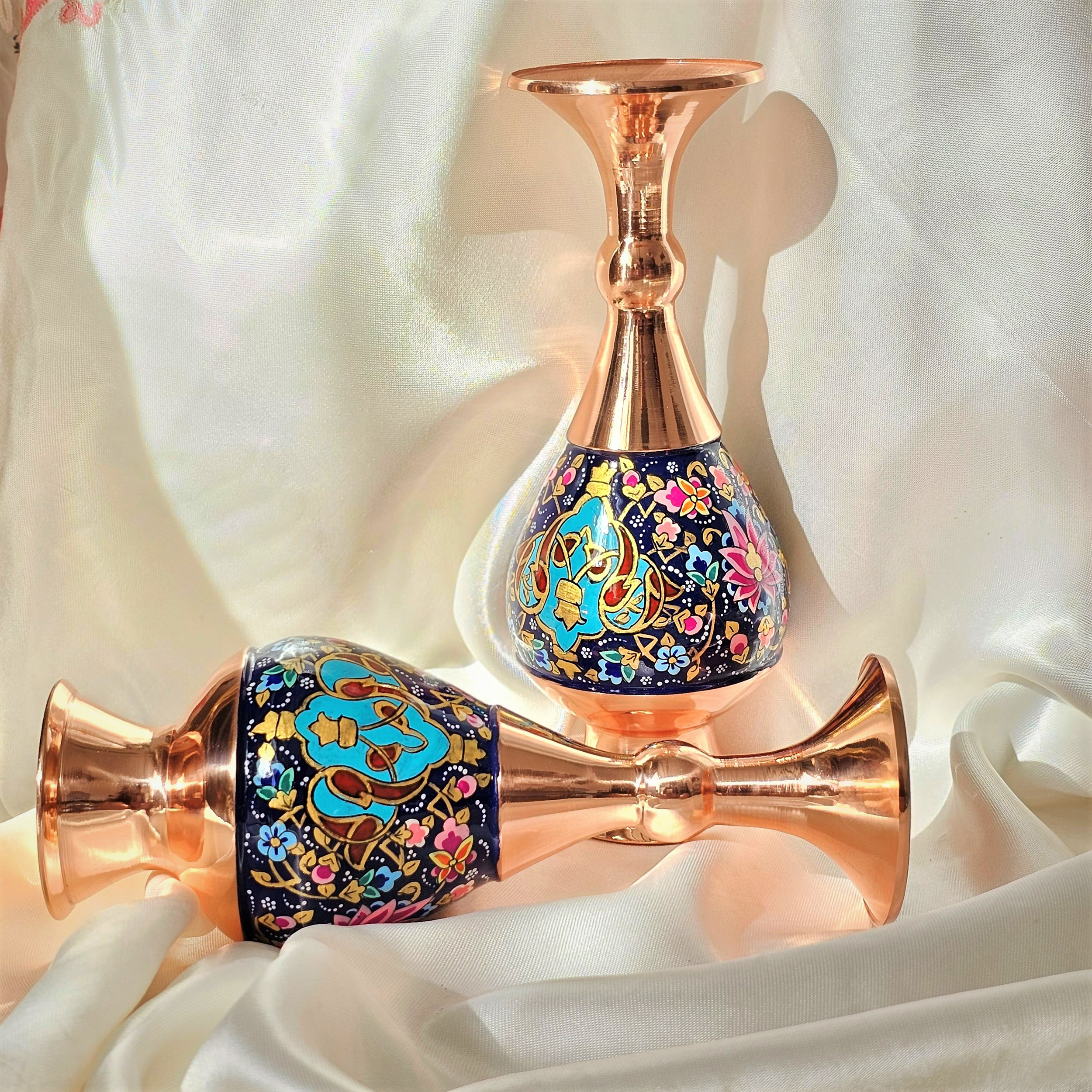 گلدان مسی نگارستان نيلی مدل پرداز کد JR-gld20 بسته 2 عددی - تصویر 5
