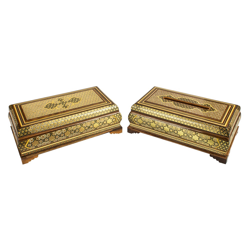 ست سه تکه سطل و جعبه دستمال خاتم کاری کد A30 - تصویر 10