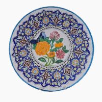 بشقاب میناکاری مسی میناسرای نیکنامی مدل گل و مرغ سنتی کد 30