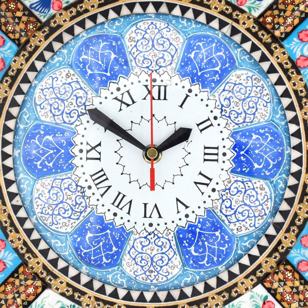 ساعت دیواری خاتم کاری چوبی مدل خورشیدی کد 36 - تصویر 9