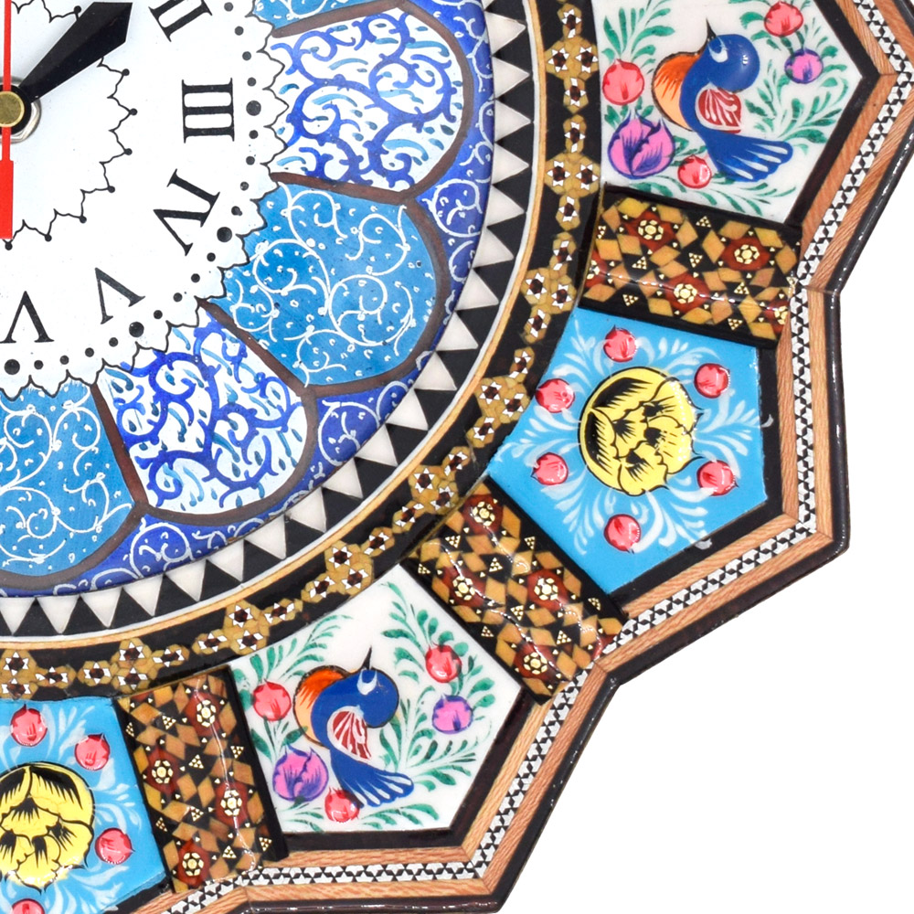ساعت دیواری خاتم کاری چوبی مدل خورشیدی کد 36 - تصویر 6
