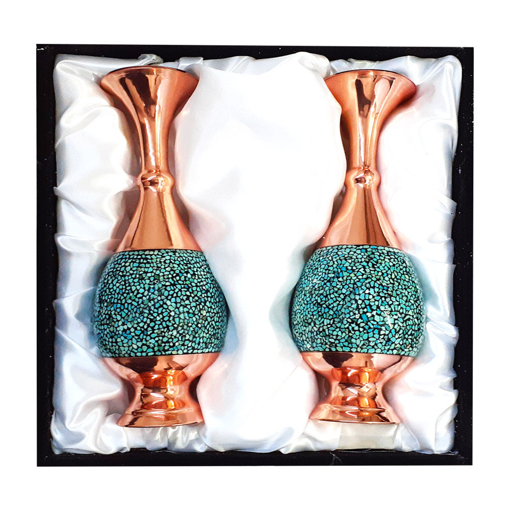 گلدان فیروزه کوبی مسی کد 20 مجموعه 2 عددی - تصویر 2