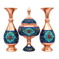 ست شکلات خوری و گلدان میناکاری مسی طرح پرداز کد 25 مجموعه 3 عددی