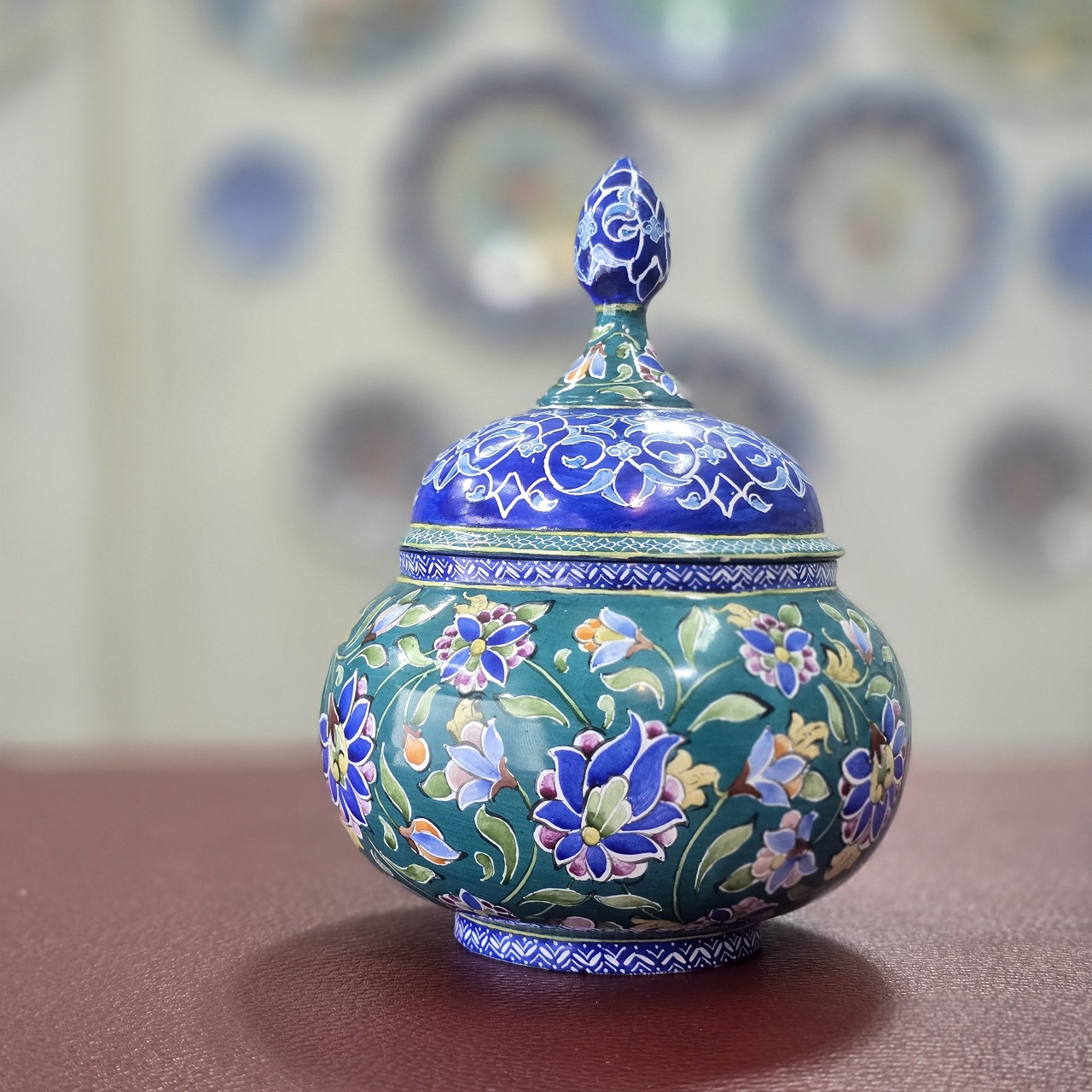 قندان میناکاری مسی میناسرای نیکنامی مدل گلهای ختایی - تصویر 5