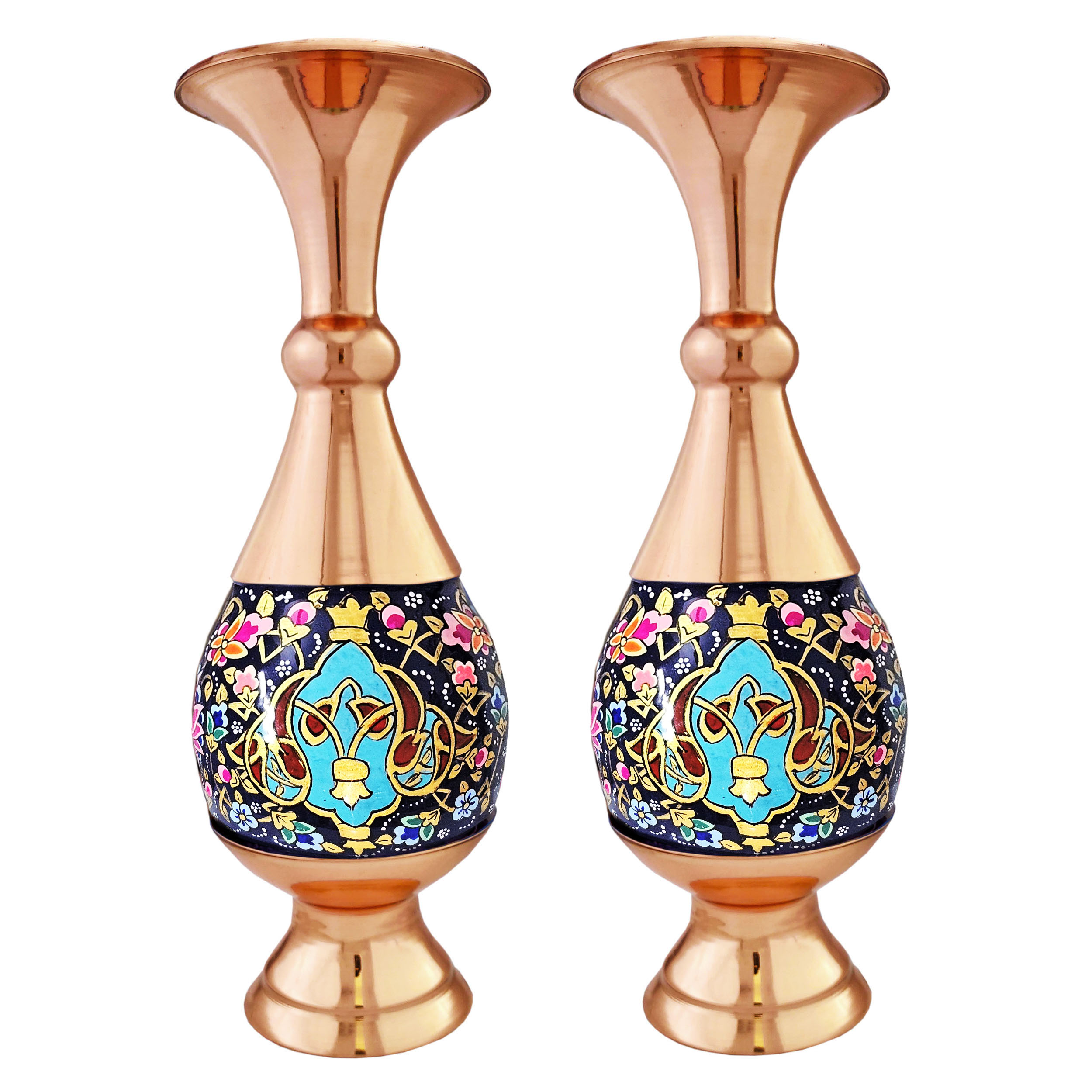 گلدان مسی نگارستان نيلی مدل پرداز کد JR-gld20 بسته 2 عددی
