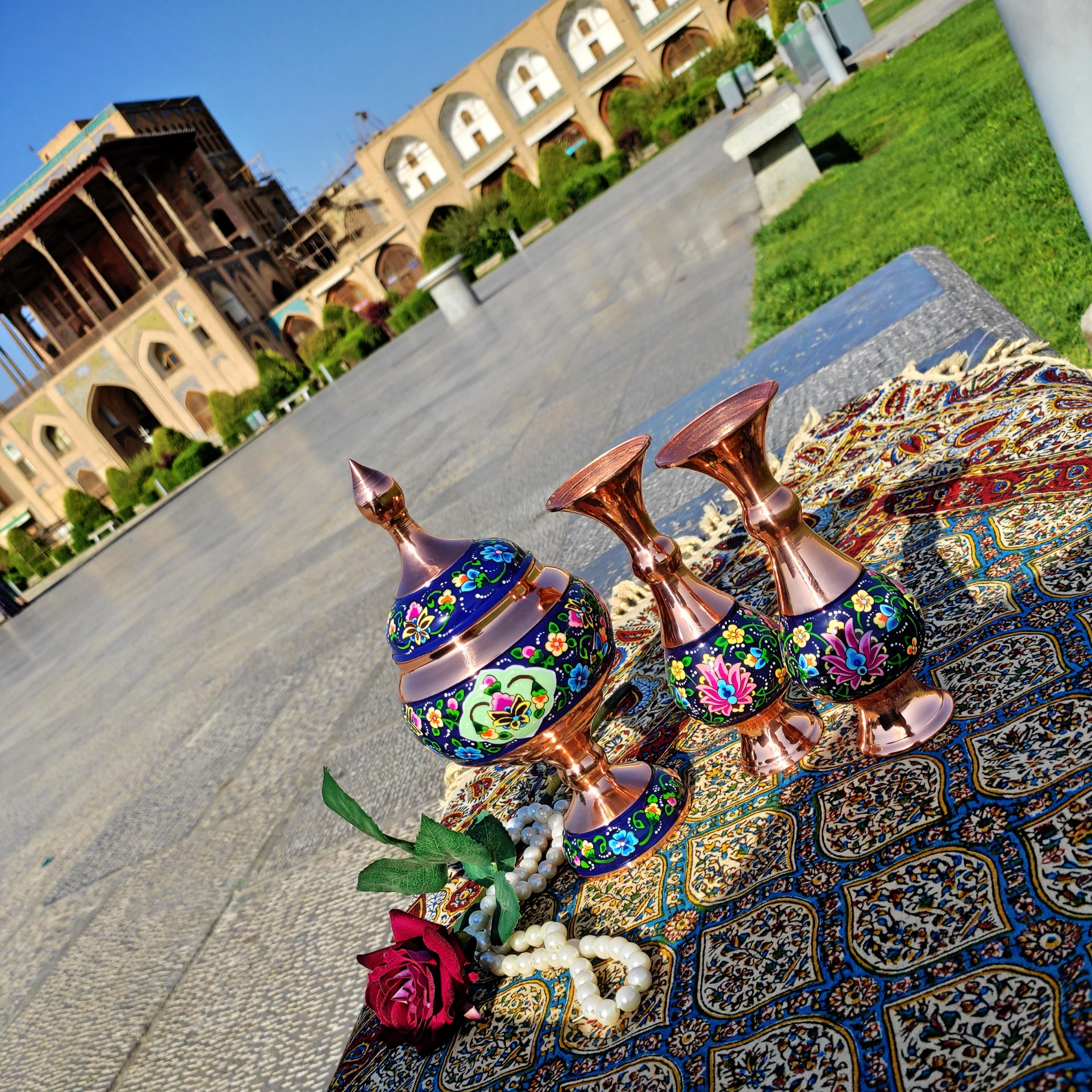 ست 3 تکه گلدان و شکلات خوری مسی مدل پرداز کد so24 - تصویر 4