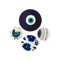 بشقاب دیوارکوب سفالی طرح چشم نظر کد ۶۵ مجموعه ۴ عددی