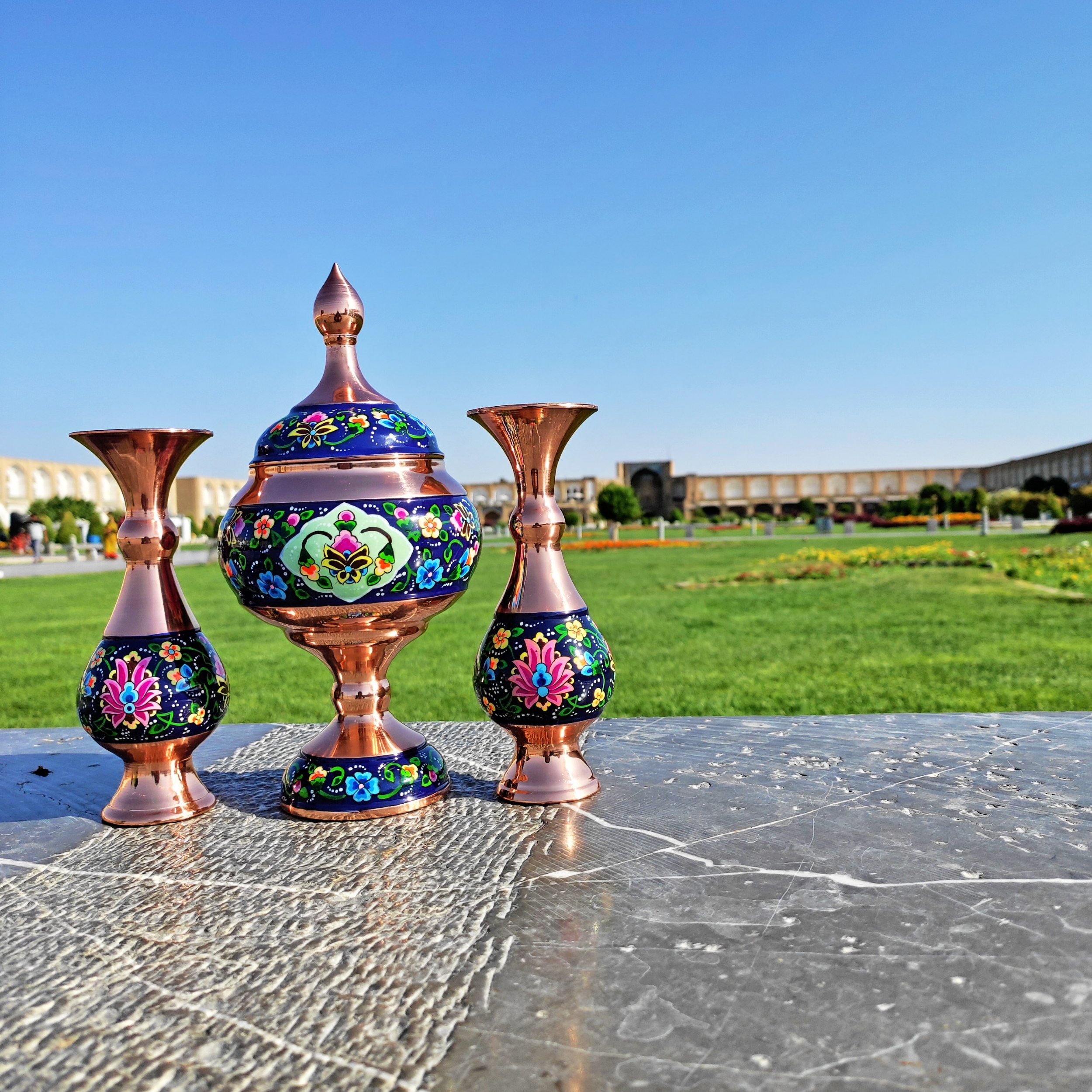 ست 3 تکه گلدان و شکلات خوری مسی مدل پرداز کد so24 - تصویر 5