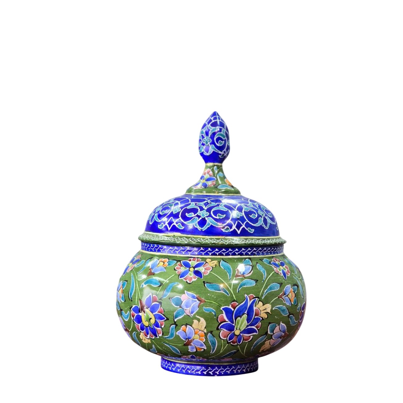 قندان میناکاری مسی میناسرای نیکنامی مدل گلهای ختایی - تصویر 4