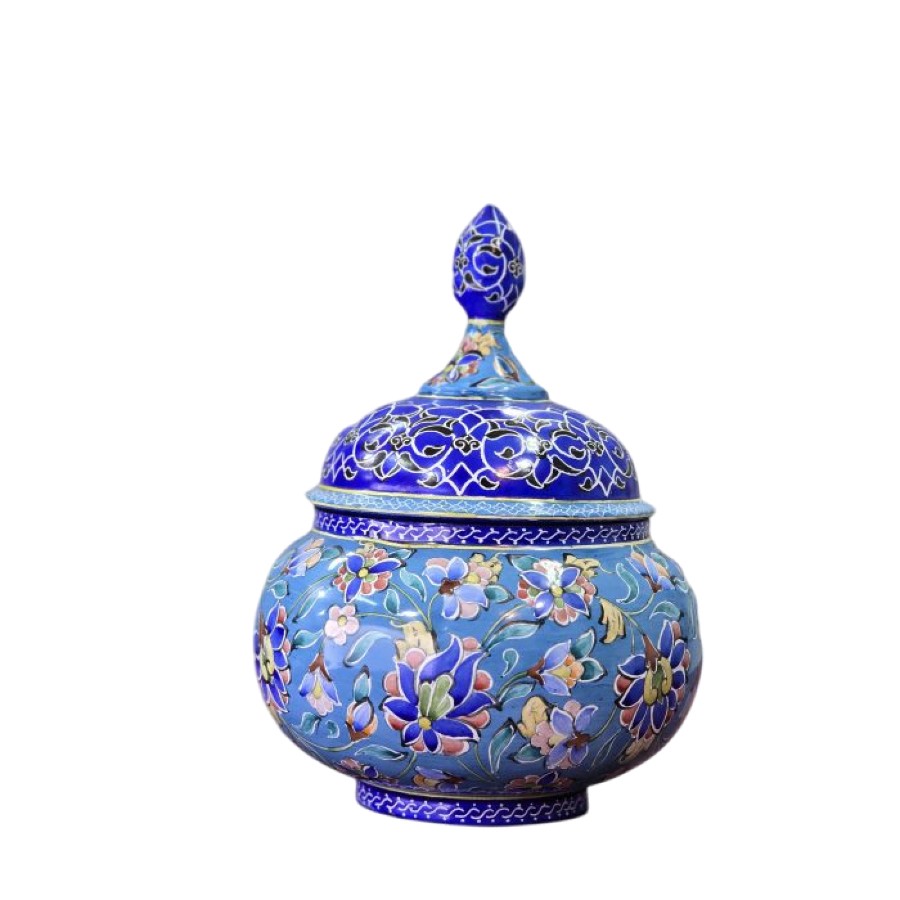 قندان میناکاری مسی میناسرای نیکنامی مدل گلهای ختایی - تصویر 3