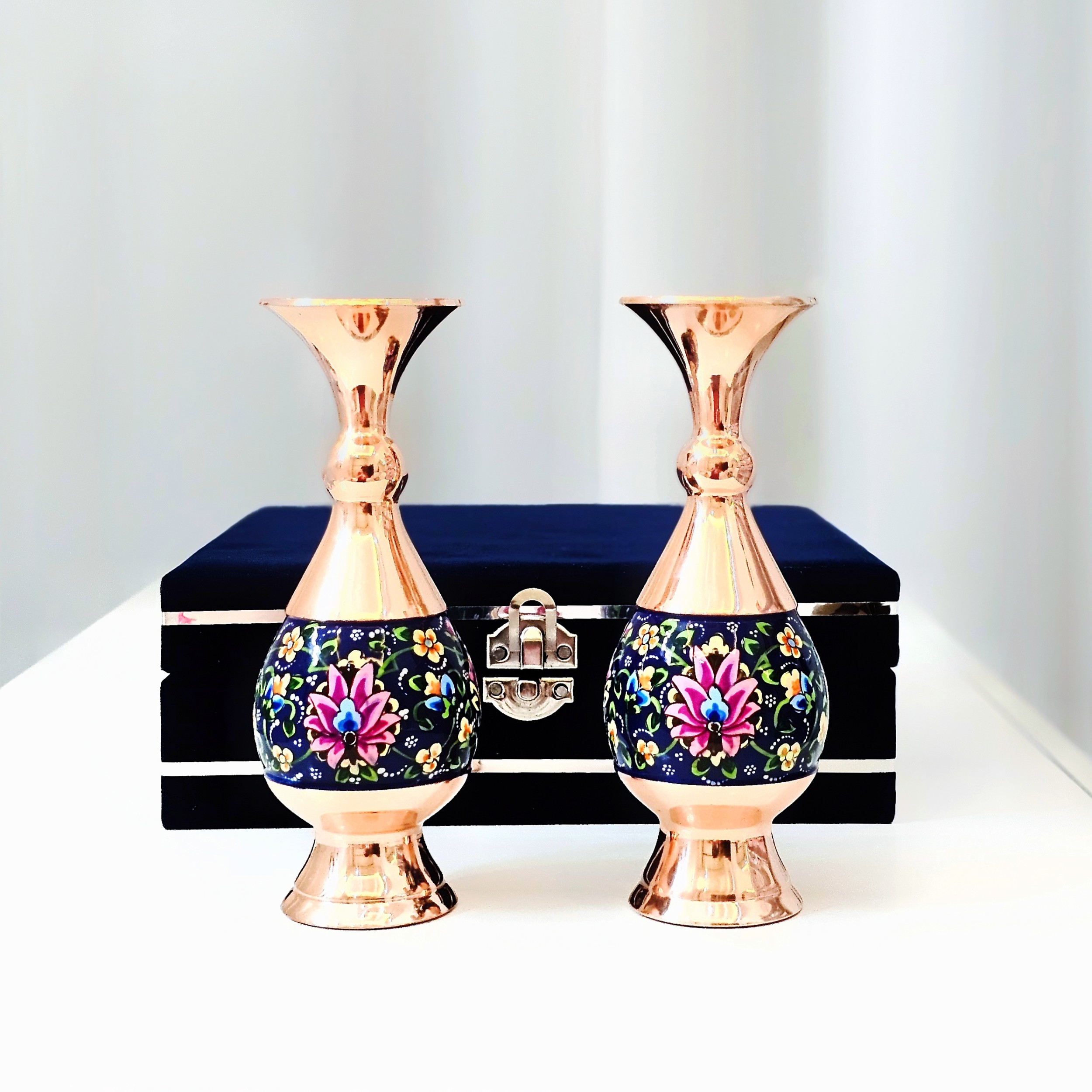 گلدان مسی نگارستان نیلی مدل پرداز کد JR 16 بسته 2 عددی - تصویر 3