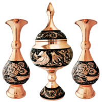 ست 3 تکه گلدان و شکلات خوری مسی مدل الماس تراش کد payedar24-20