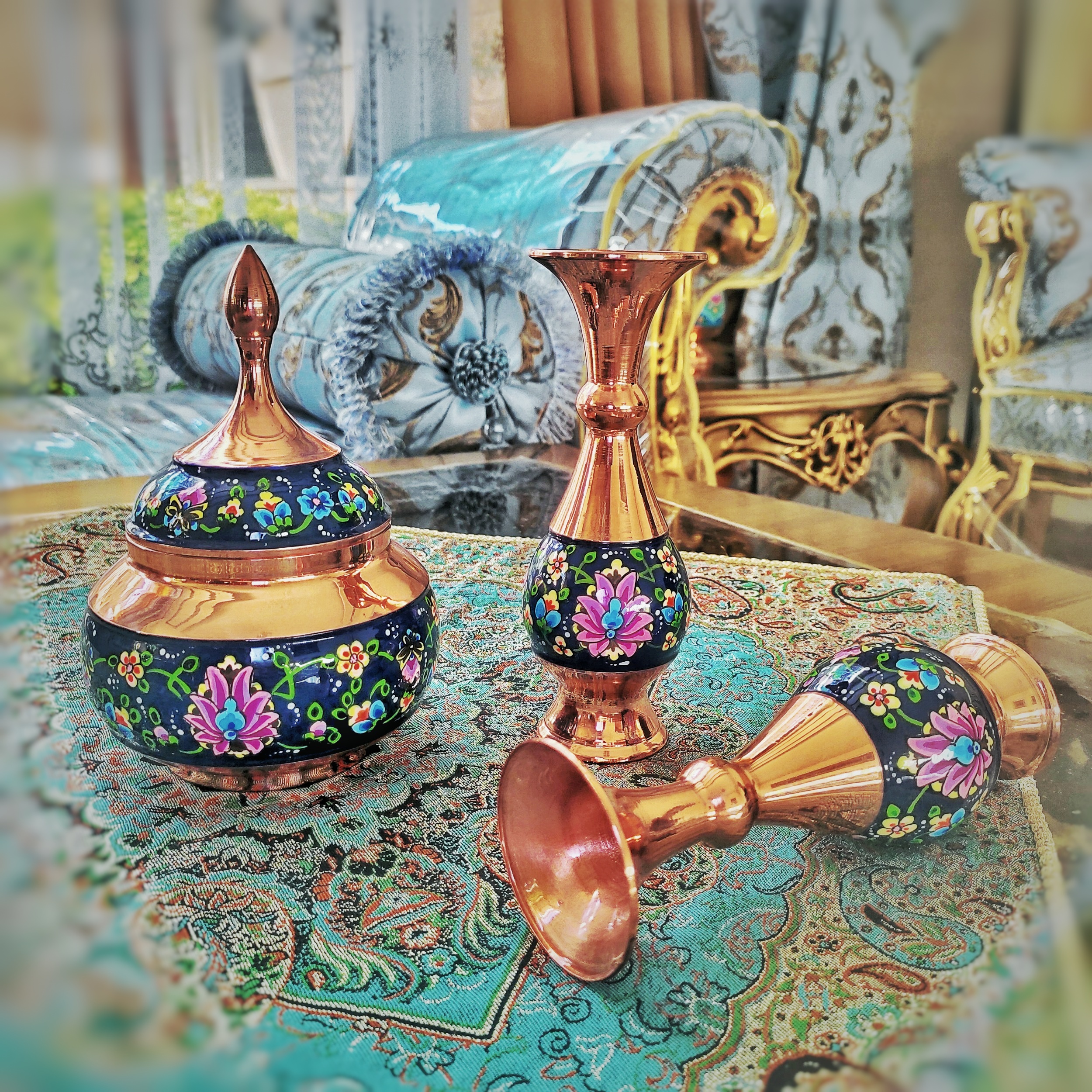 ست 3 تکه گلدان و شکلات خوری مسی مدل پرداز کد 18 - تصویر 6