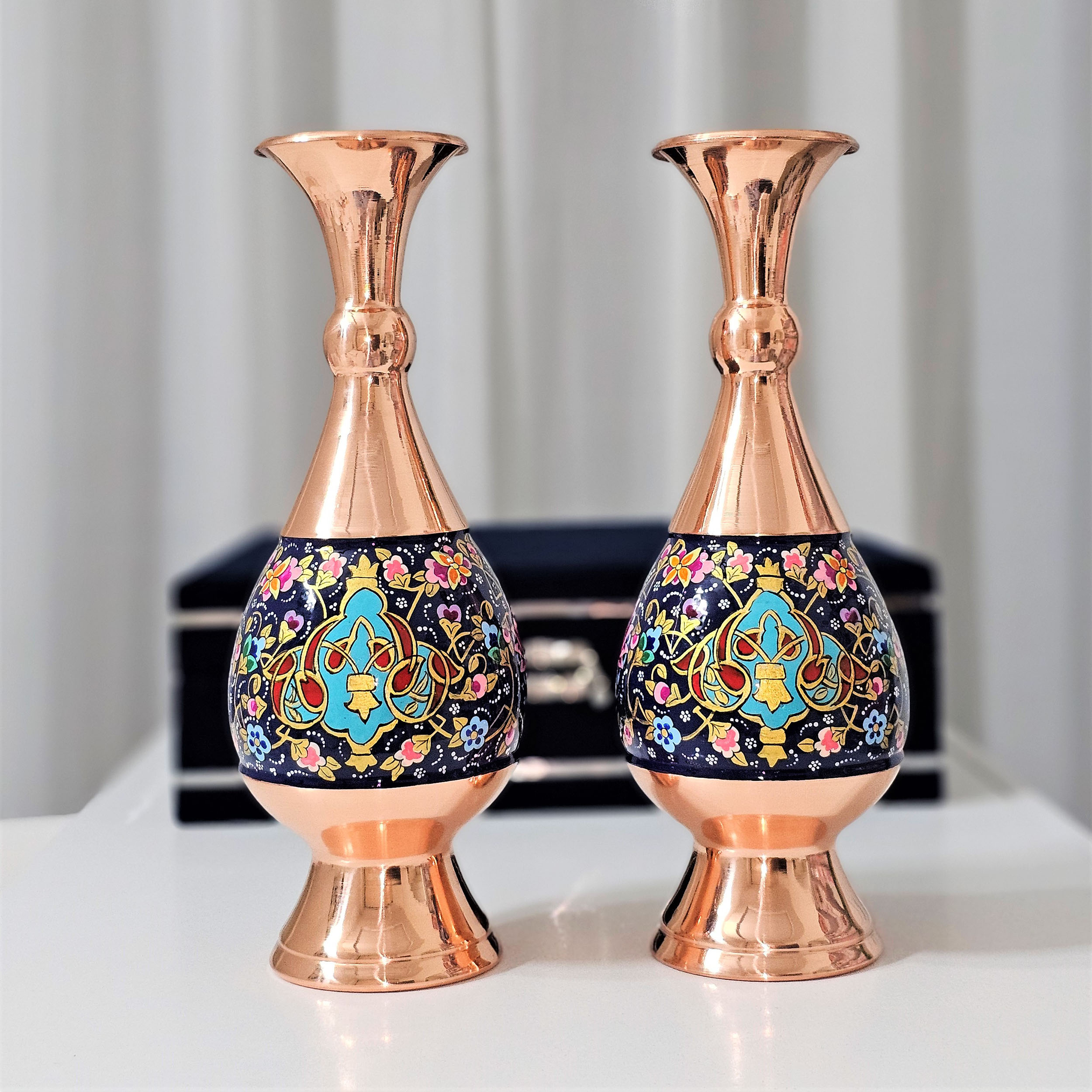 گلدان مسی نگارستان نيلی مدل پرداز کد JR-gold25 بسته 2 عددی - تصویر 3