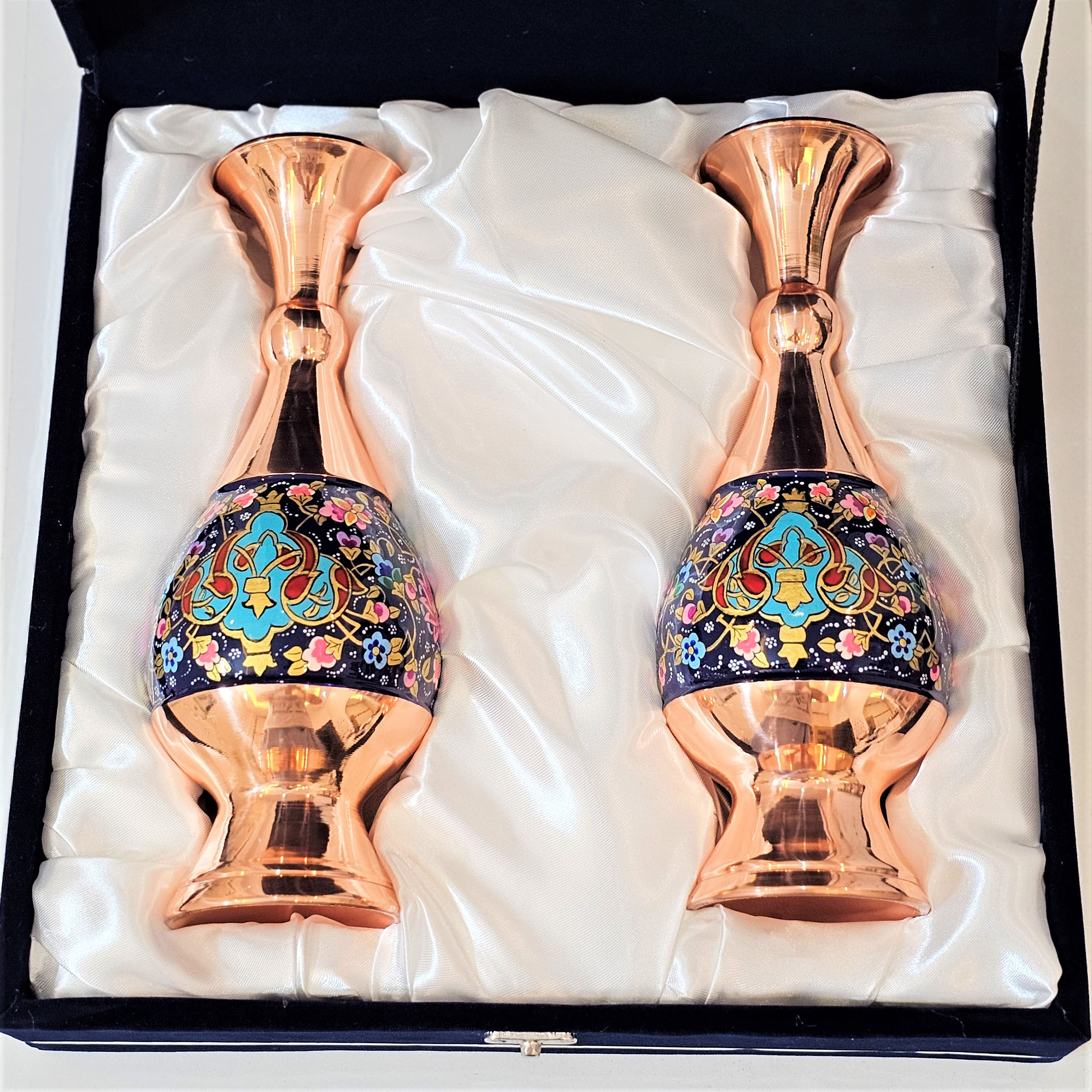 گلدان مسی نگارستان نيلی مدل پرداز کد JR-gold25 بسته 2 عددی - تصویر 4