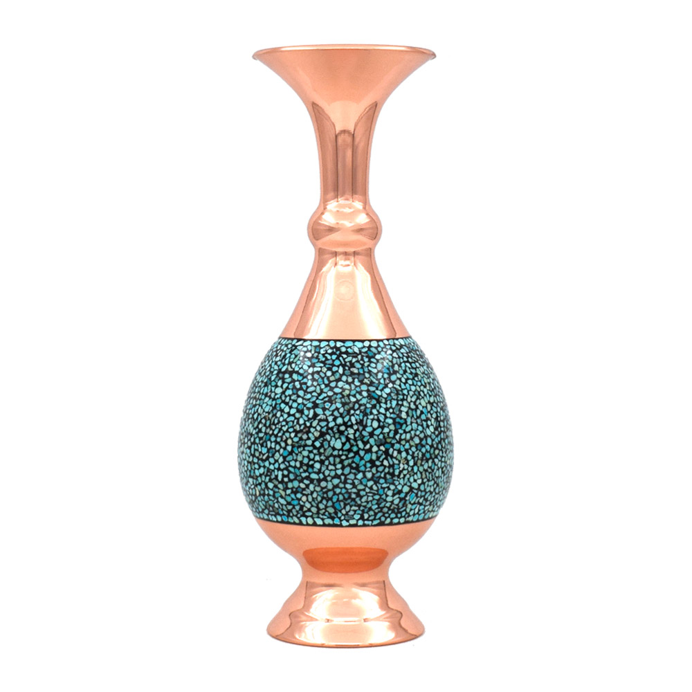 گلدان فیروزه کوبی مسی کد 20 مجموعه 2 عددی - تصویر 4
