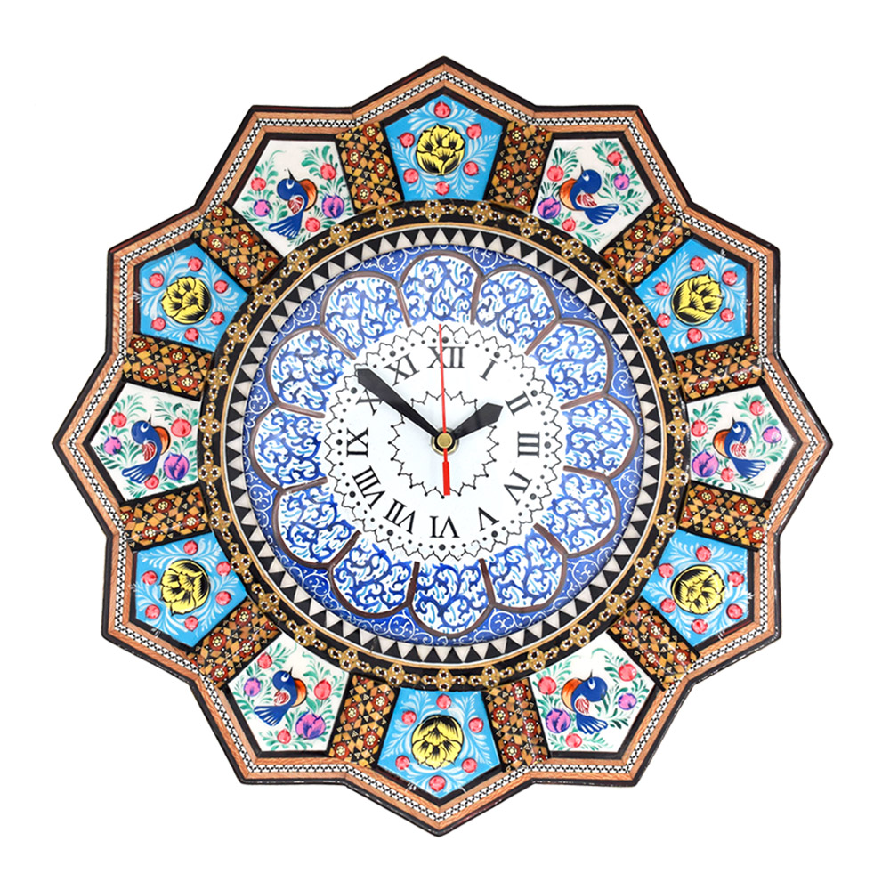 ساعت دیواری خاتم کاری چوبی مدل خورشیدی کد 36 - تصویر 4
