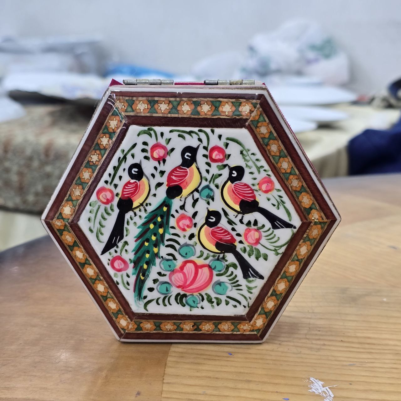 جعبه جواهرات خاتم کاری چوبی کد 01 - تصویر 6